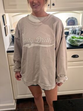 Daily Drills Oversized Logo Sweatshirt in Light Beige